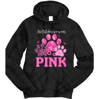 In October We Wear Pink Dog Cat Paw Breast Cancer Awareness Tie Dye Hoodie