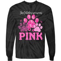 In October We Wear Pink Dog Cat Paw Breast Cancer Awareness Tie-Dye Long Sleeve Shirt