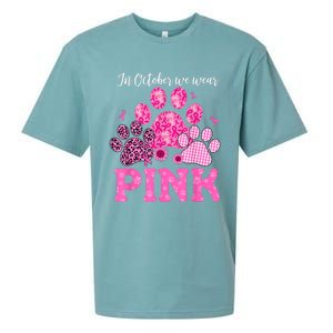 In October We Wear Pink Dog Cat Paw Breast Cancer Awareness Sueded Cloud Jersey T-Shirt