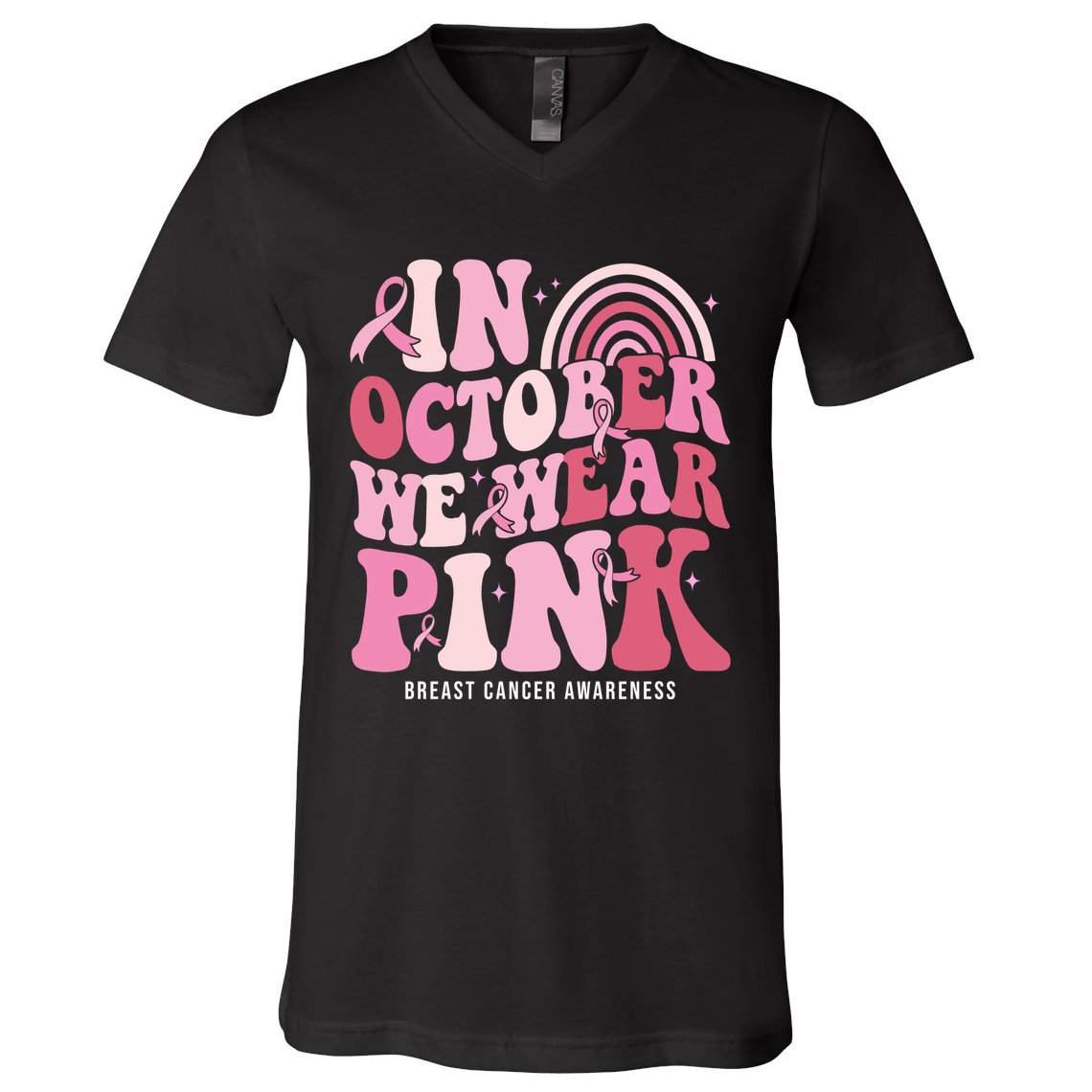 In October We Wear Pink Breast Cancer Awareness V-Neck T-Shirt