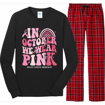 In October We Wear Pink Breast Cancer Awareness Long Sleeve Pajama Set