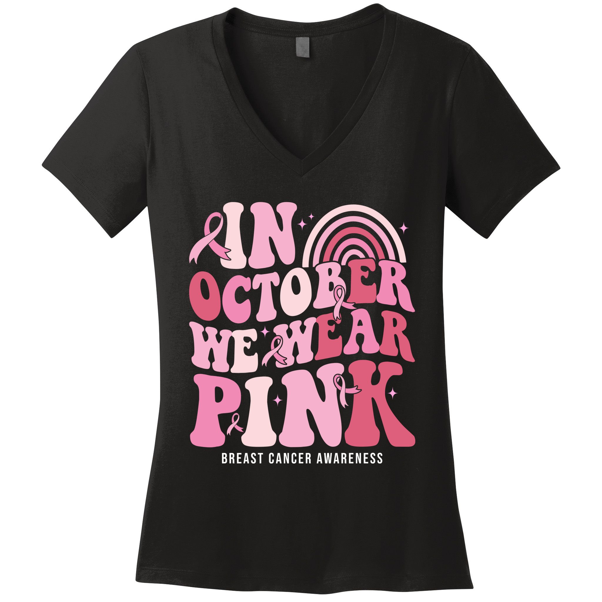 In October We Wear Pink Breast Cancer Awareness Women's V-Neck T-Shirt