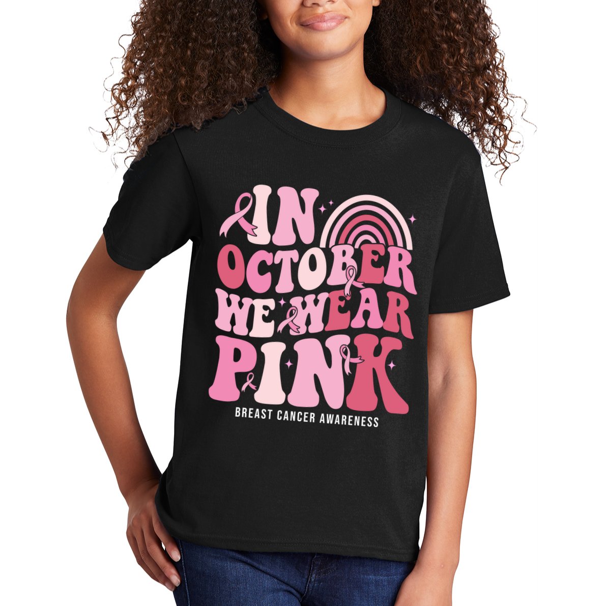 In October We Wear Pink Breast Cancer Awareness Kids T-Shirt