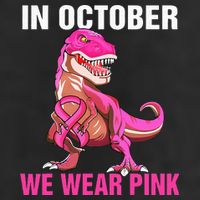 In October We Wear P.I.N.K Breast Cancer Trex Dino 7 Panel Mesh Trucker Snapback Hat