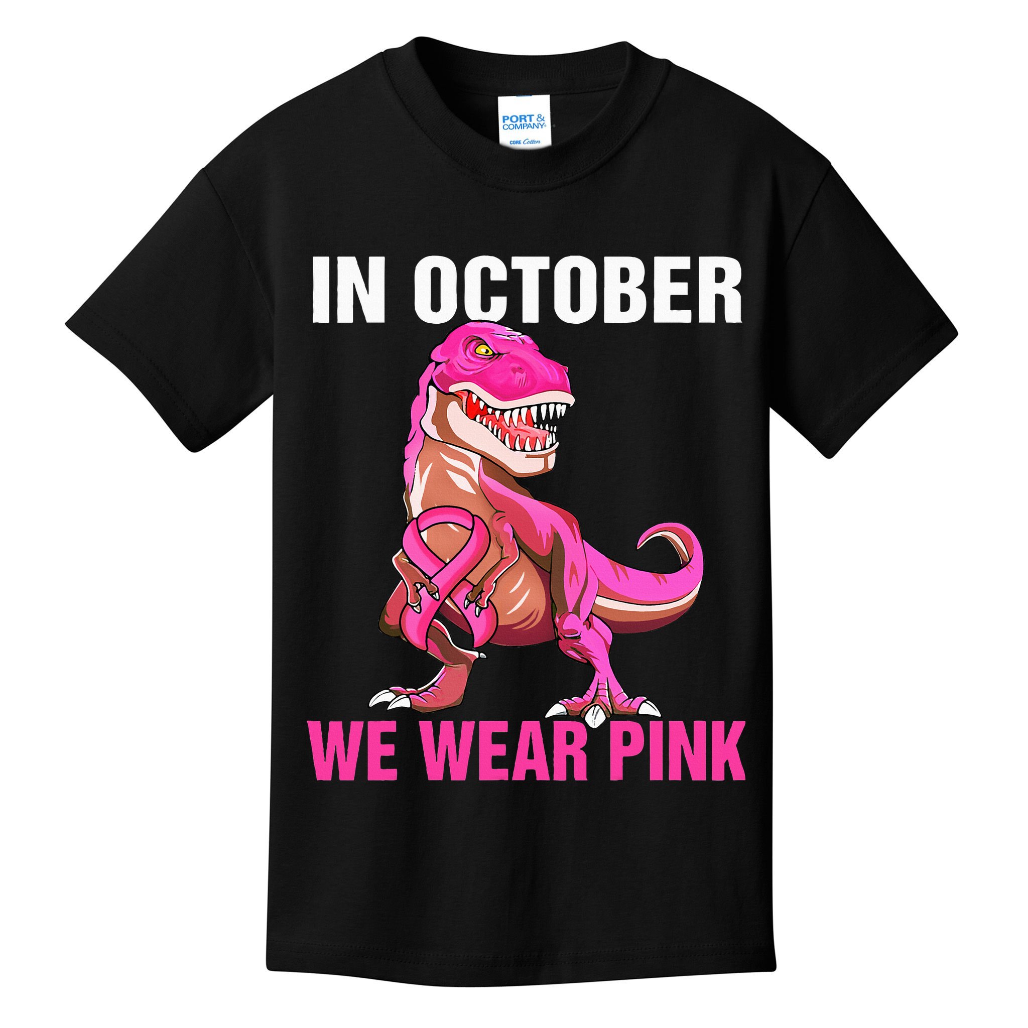 In October We Wear P.I.N.K Breast Cancer Trex Dino Kids T-Shirt
