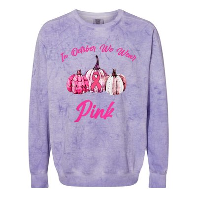 In October We Wear Pink Pumpkin Breast Cancer Halloween Colorblast Crewneck Sweatshirt