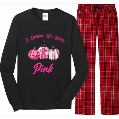 In October We Wear Pink Pumpkin Breast Cancer Halloween Long Sleeve Pajama Set