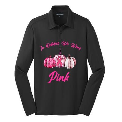 In October We Wear Pink Pumpkin Breast Cancer Halloween Silk Touch Performance Long Sleeve Polo