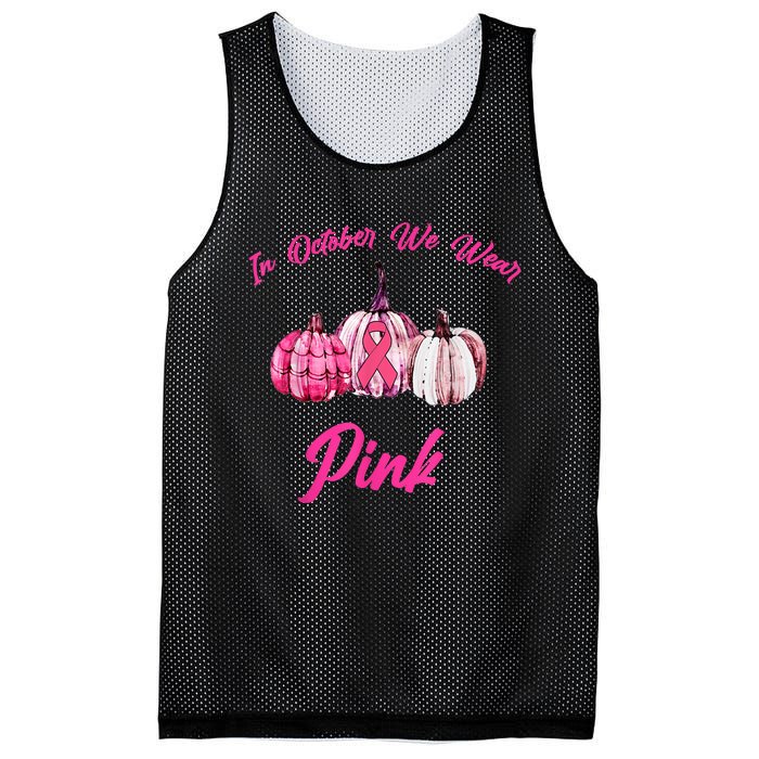 In October We Wear Pink Pumpkin Breast Cancer Halloween Mesh Reversible Basketball Jersey Tank