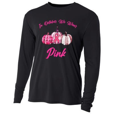 In October We Wear Pink Pumpkin Breast Cancer Halloween Cooling Performance Long Sleeve Crew