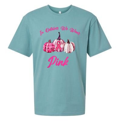 In October We Wear Pink Pumpkin Breast Cancer Halloween Sueded Cloud Jersey T-Shirt