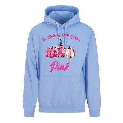 In October We Wear Pink Pumpkin Breast Cancer Halloween Unisex Surf Hoodie