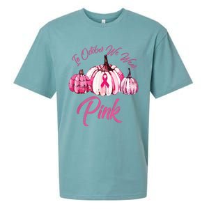 In October We Wear Pink Pumpkin Breast Cancer Halloween Sueded Cloud Jersey T-Shirt