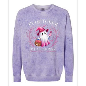 In October We Wear Ghost Witch Breast Cancer Awareness Colorblast Crewneck Sweatshirt