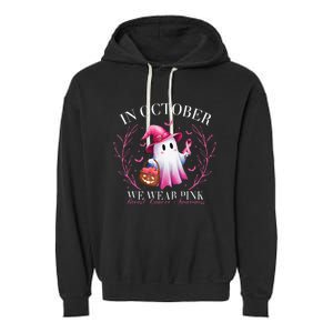 In October We Wear Ghost Witch Breast Cancer Awareness Garment-Dyed Fleece Hoodie