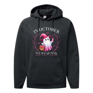 In October We Wear Ghost Witch Breast Cancer Awareness Performance Fleece Hoodie