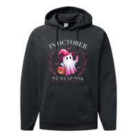 In October We Wear Ghost Witch Breast Cancer Awareness Performance Fleece Hoodie