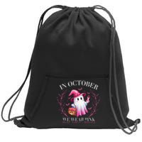 In October We Wear Ghost Witch Breast Cancer Awareness Sweatshirt Cinch Pack Bag