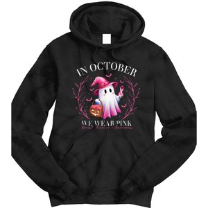 In October We Wear Ghost Witch Breast Cancer Awareness Tie Dye Hoodie