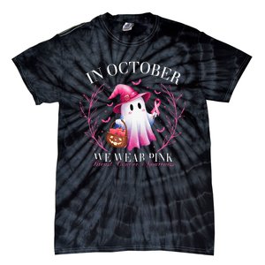 In October We Wear Ghost Witch Breast Cancer Awareness Tie-Dye T-Shirt