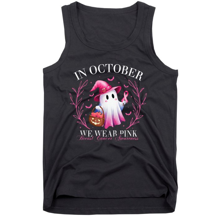 In October We Wear Ghost Witch Breast Cancer Awareness Tank Top