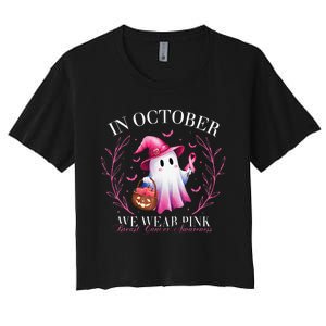 In October We Wear Ghost Witch Breast Cancer Awareness Women's Crop Top Tee