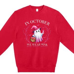 In October We Wear Ghost Witch Breast Cancer Awareness Premium Crewneck Sweatshirt