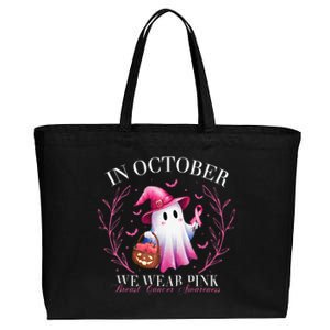 In October We Wear Ghost Witch Breast Cancer Awareness Cotton Canvas Jumbo Tote