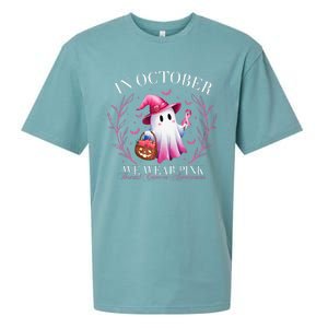 In October We Wear Ghost Witch Breast Cancer Awareness Sueded Cloud Jersey T-Shirt