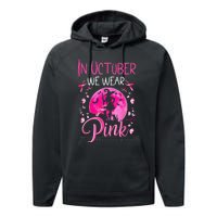 In October We Wear Ribbon Pink Halloween Witch Breast Cancer Performance Fleece Hoodie