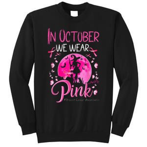 In October We Wear Ribbon Pink Halloween Witch Breast Cancer Sweatshirt