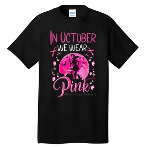 In October We Wear Ribbon Pink Halloween Witch Breast Cancer Tall T-Shirt