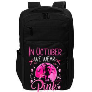 In October We Wear Ribbon Pink Halloween Witch Breast Cancer Impact Tech Backpack