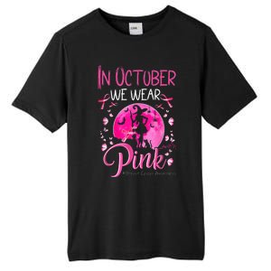 In October We Wear Ribbon Pink Halloween Witch Breast Cancer Tall Fusion ChromaSoft Performance T-Shirt