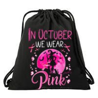 In October We Wear Ribbon Pink Halloween Witch Breast Cancer Drawstring Bag