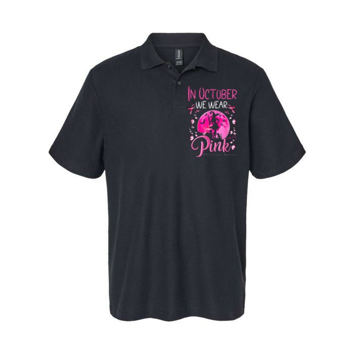 In October We Wear Ribbon Pink Halloween Witch Breast Cancer Softstyle Adult Sport Polo