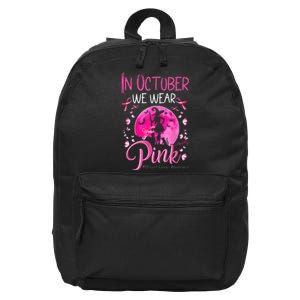 In October We Wear Ribbon Pink Halloween Witch Breast Cancer 16 in Basic Backpack