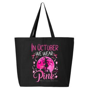 In October We Wear Ribbon Pink Halloween Witch Breast Cancer 25L Jumbo Tote