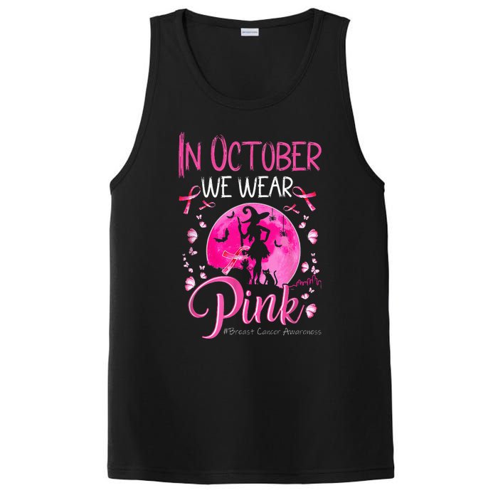 In October We Wear Ribbon Pink Halloween Witch Breast Cancer PosiCharge Competitor Tank