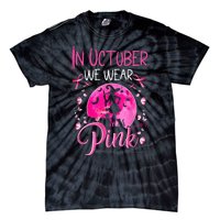 In October We Wear Ribbon Pink Halloween Witch Breast Cancer Tie-Dye T-Shirt