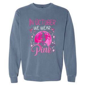 In October We Wear Ribbon Pink Halloween Witch Breast Cancer Garment-Dyed Sweatshirt