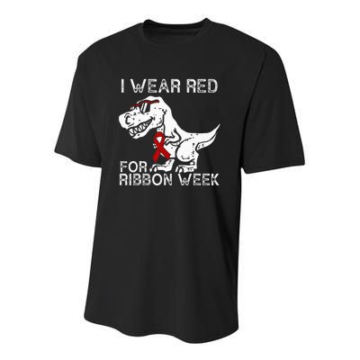 In October We Wear Red Ribbon Squad Week Awareness Youth Performance Sprint T-Shirt