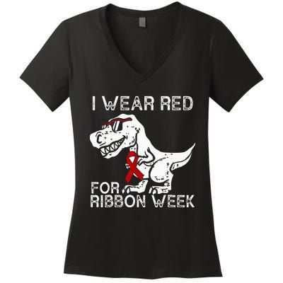 In October We Wear Red Ribbon Squad Week Awareness Women's V-Neck T-Shirt