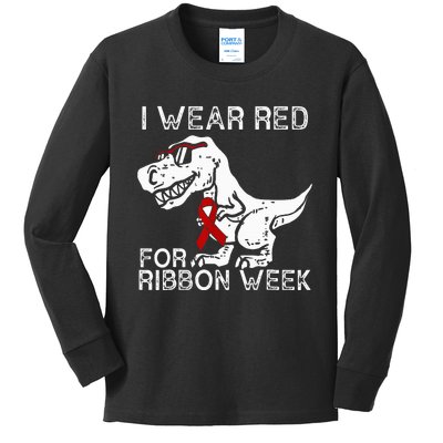 In October We Wear Red Ribbon Squad Week Awareness Kids Long Sleeve Shirt