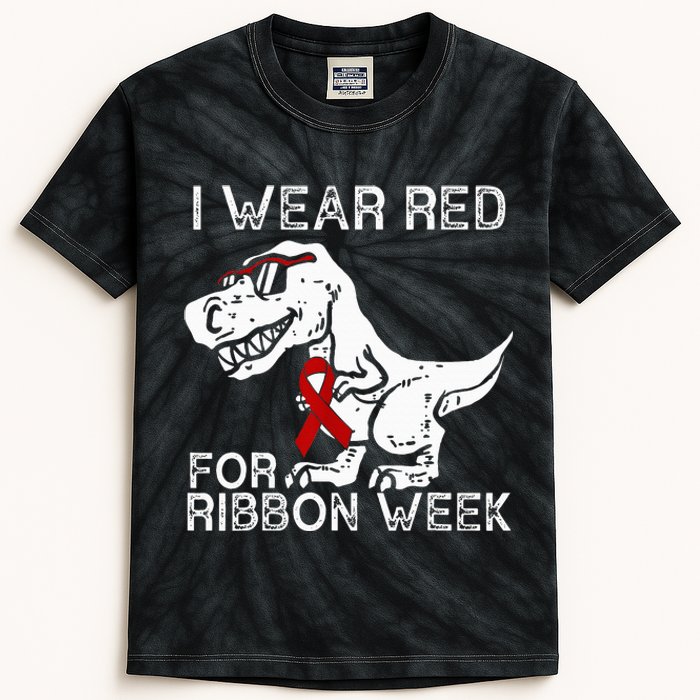 In October We Wear Red Ribbon Squad Week Awareness Kids Tie-Dye T-Shirt