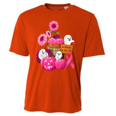 In October We Wear Pink Ghosts & Pumpkins For Breast Cancer Cooling Performance Crew T-Shirt