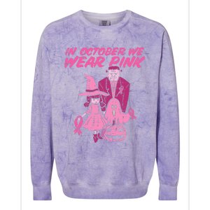 In October We Wear Pink Witch Ghost Breast Cancer Awareness Colorblast Crewneck Sweatshirt