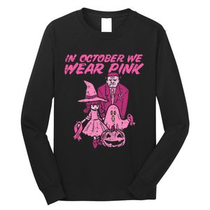 In October We Wear Pink Witch Ghost Breast Cancer Awareness Long Sleeve Shirt