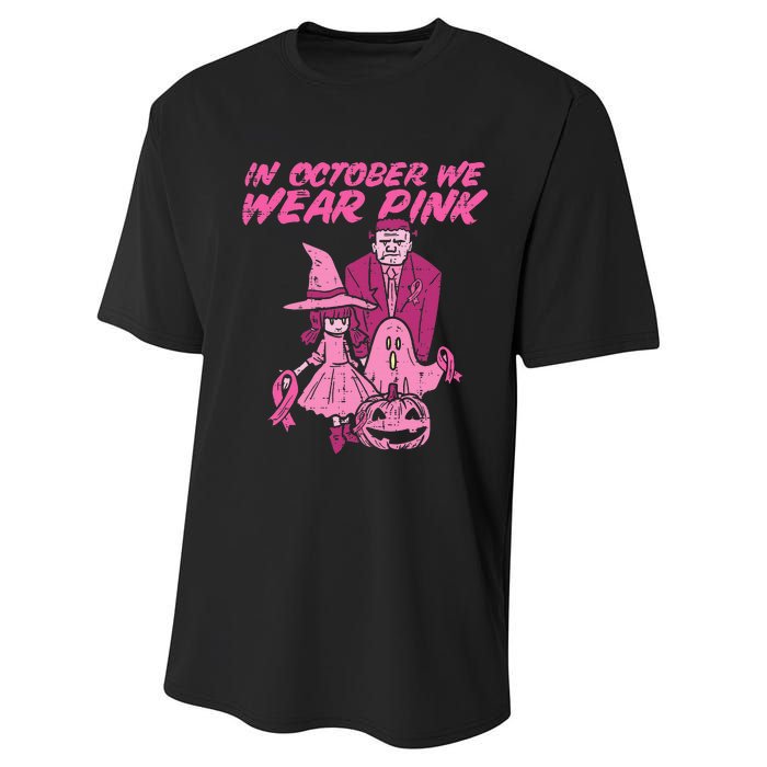 In October We Wear Pink Witch Ghost Breast Cancer Awareness Performance Sprint T-Shirt