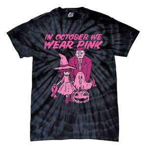 In October We Wear Pink Witch Ghost Breast Cancer Awareness Tie-Dye T-Shirt